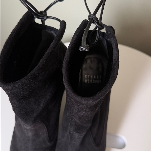 Stuart Weitzman Glove High-Heel Booties Suede Satin Lined Neutral Girl Boss 8 - Picture 14 of 17